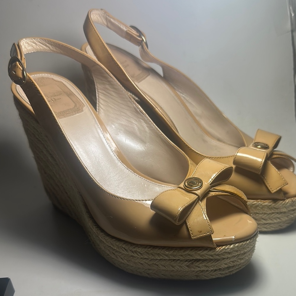 Dior Nude Bow Sling Back Wedge size 37.5 USED